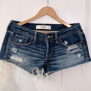 A&F low rise denim shorts, distressed,button fly, medium wash, size 6